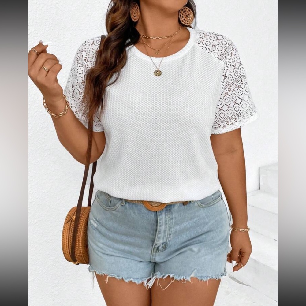 🆕 White Crochet Lace Short Sleeve Top T-shirt!!!  Brand NEW!!! Plus Size 3X
